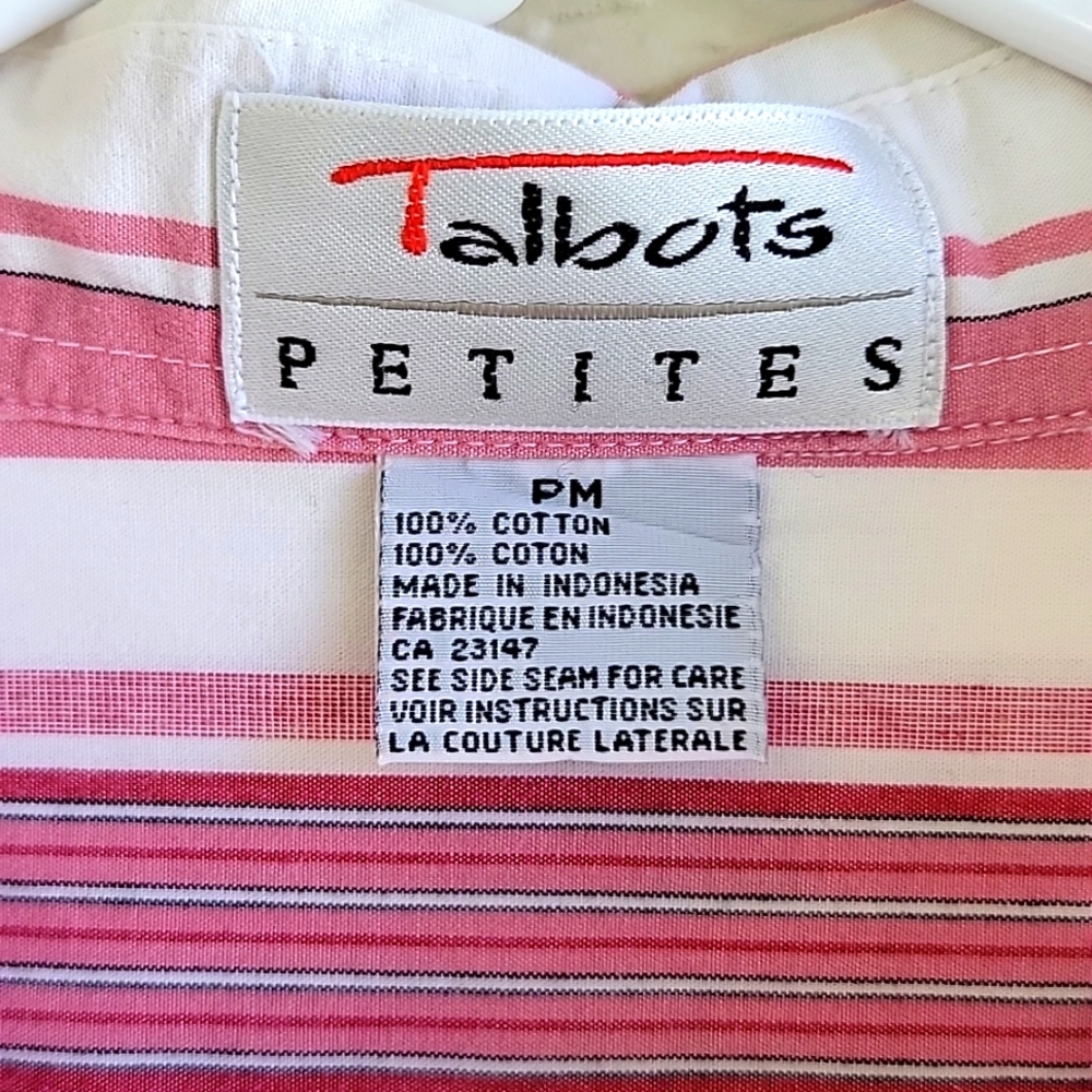 Talbots Petites Pink Stripe Button Down Shirt Wrinkle Resistant PM 100% Cotton - Picture 3 of 12